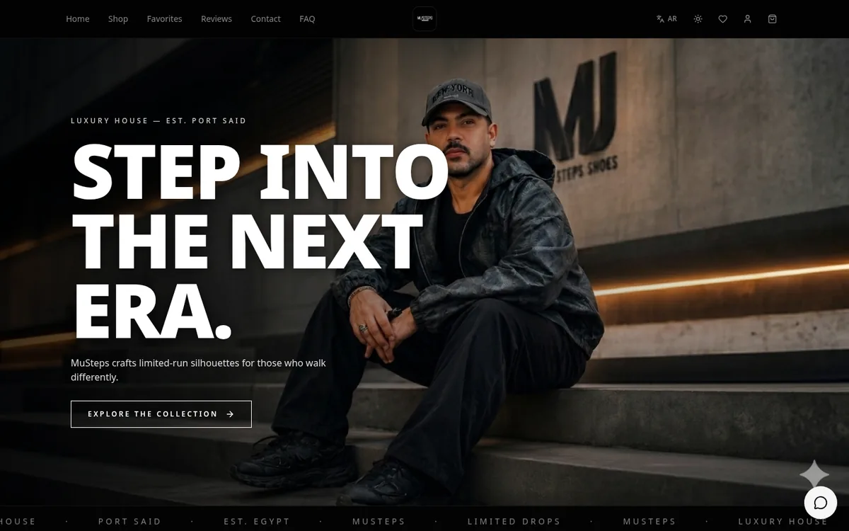 Homepage of Musteps.com — Shoes Store website built by Y Iconic