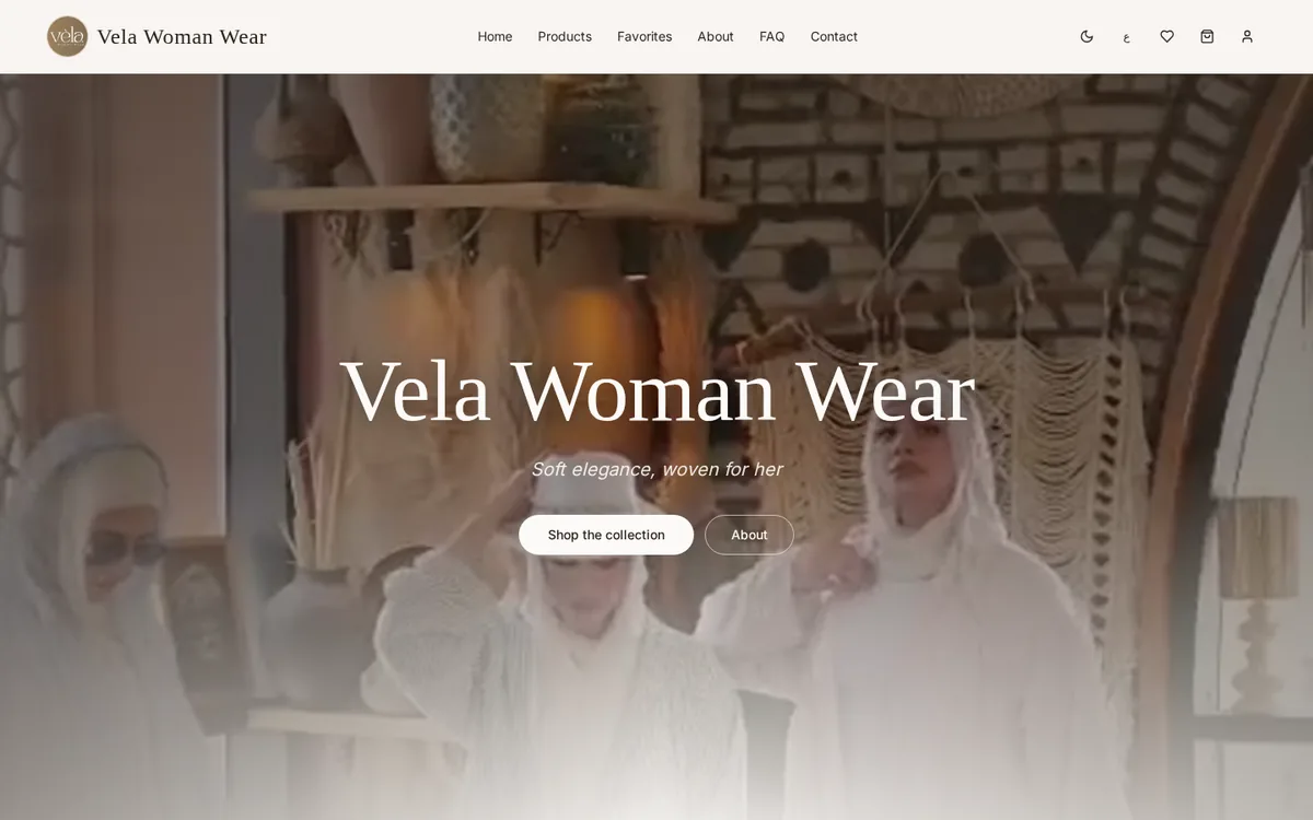Homepage of VelaWoman.com — Women's Fashion website built by Y Iconic